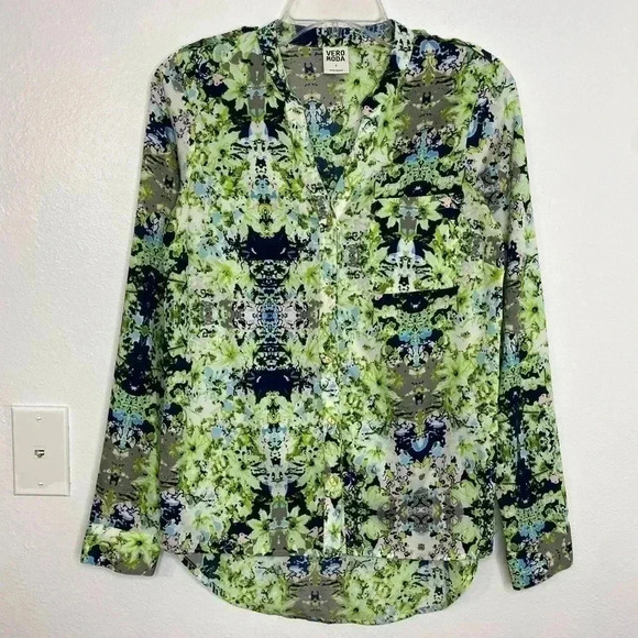 Vero Moda Green Print Button Down Blouse - Picture 2 of 6